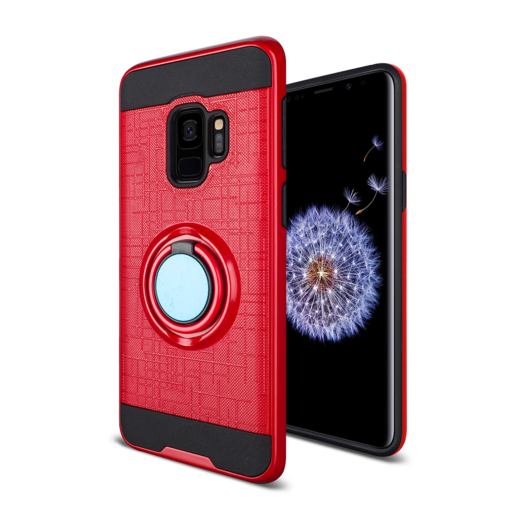 Galaxy S9+ (Plus) Slim 360 RING Kickstand Hybrid Case with Metal Plate (Red)